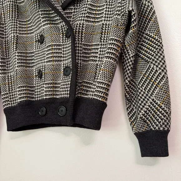 Valentino Women 100% Wool Houndstooth Knit Cardigan Jacket Bomber, size 40/6 US - Picture 3 of 12